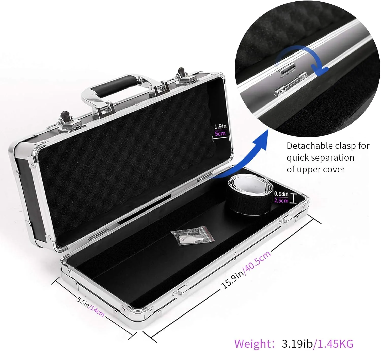 Ghost Fire Guitar Multi Effect Pedal Case 16.9x5.5x2.8in，With Pedal Mounting Tape Fastener，Sturdy Locking Aluminum ，T series T-EC4