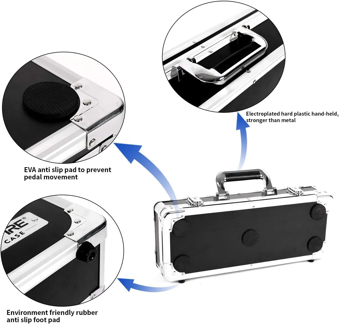 Ghost Fire Guitar Multi Effect Pedal Case 16.9x5.5x2.8in，With Pedal Mounting Tape Fastener，Sturdy Locking Aluminum ，T series T-EC4