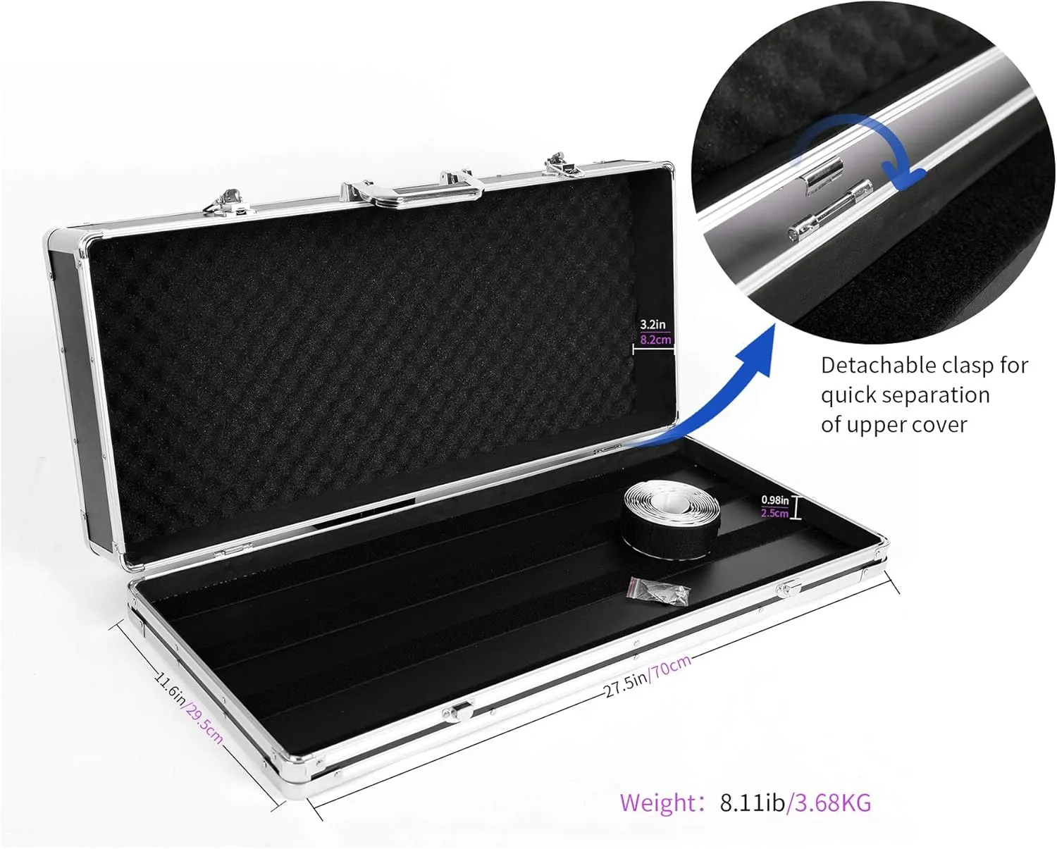 Ghost Fire Guitar Multi Effect Pedal Case 27.5x11.6x4.2in ，with Pedal Mounting Tape Fastener，Sturdy Locking Aluminum ，T series T-EC14