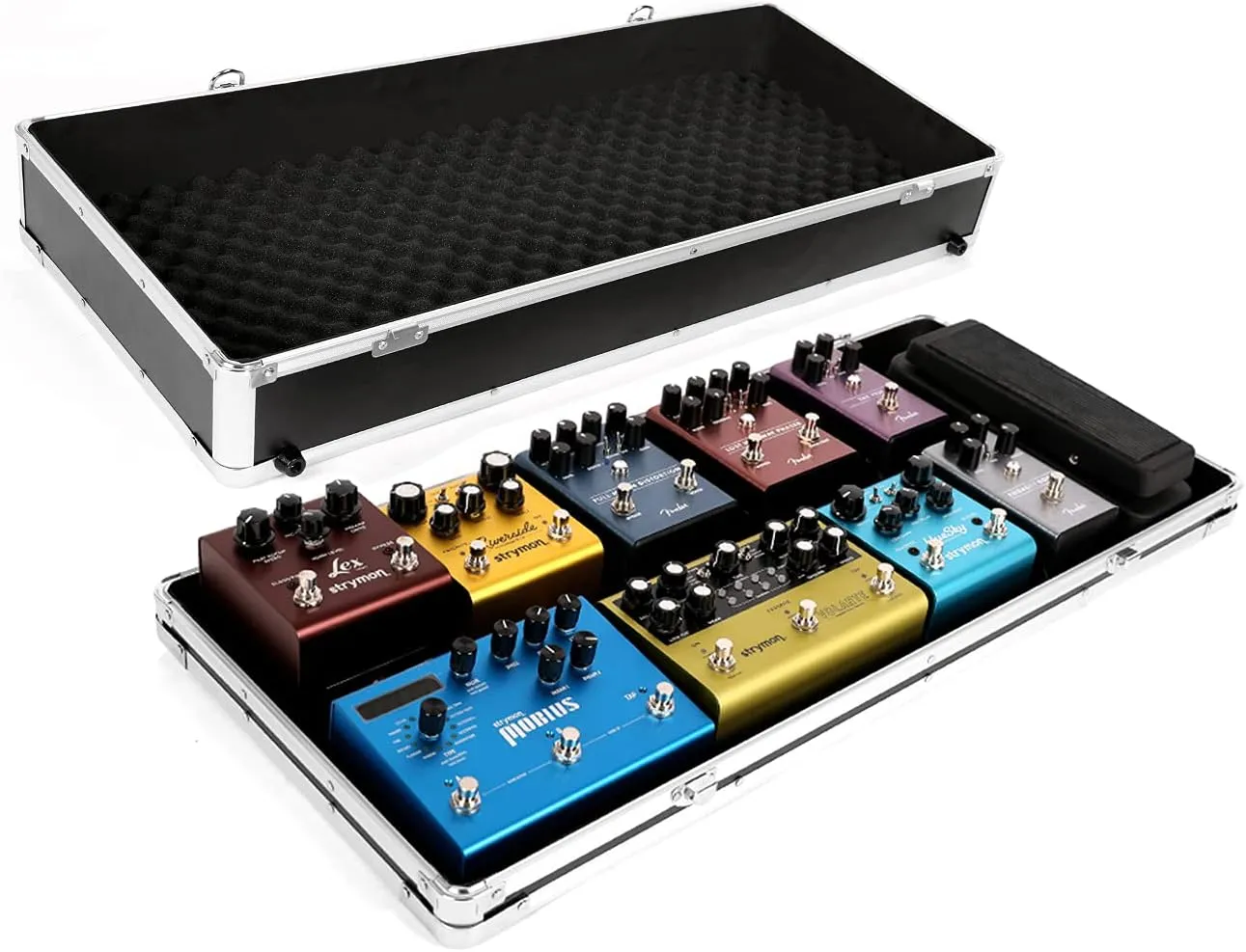 Ghost Fire Guitar Multi Effect Pedal Case 27.5x11.6x4.2in ，with Pedal Mounting Tape Fastener，Sturdy Locking Aluminum ，T series T-EC14