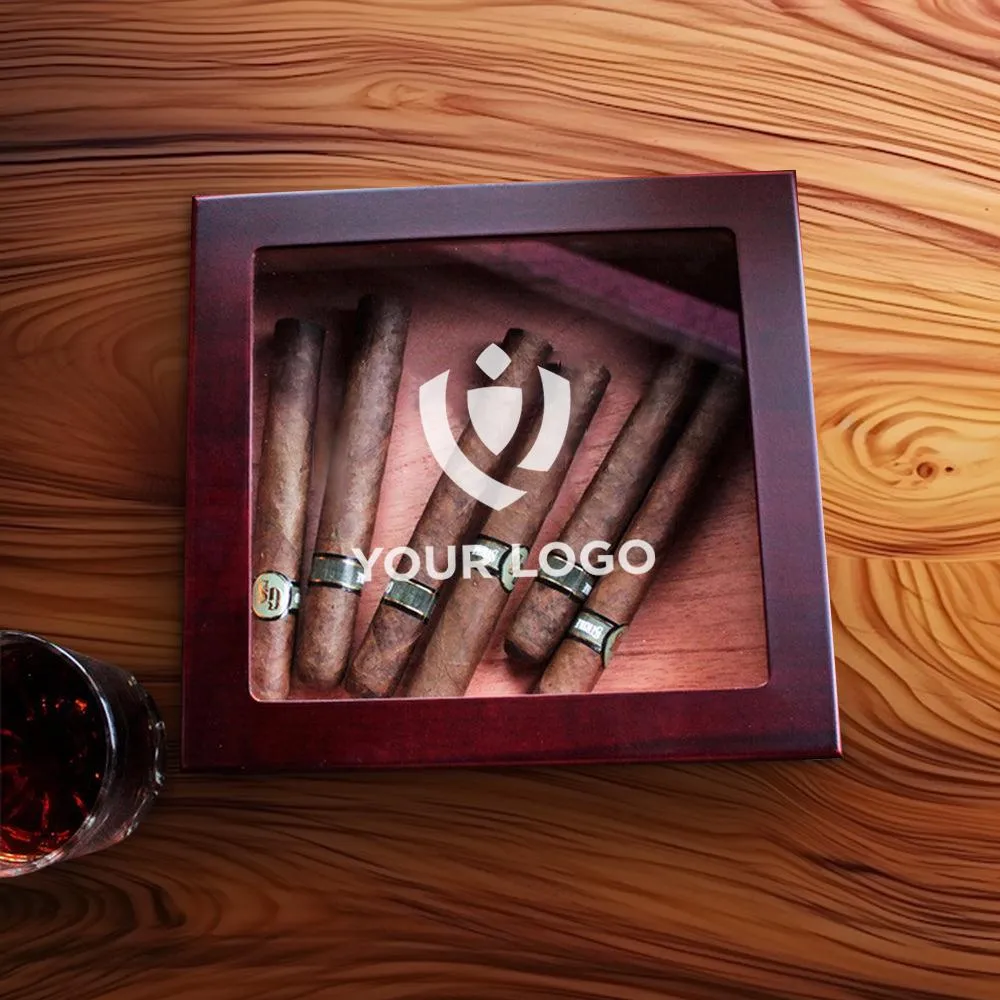 Glass Top Cigar Humidor - Custom Engraved Logo Wood Box Perfect for Lawyer Clients
