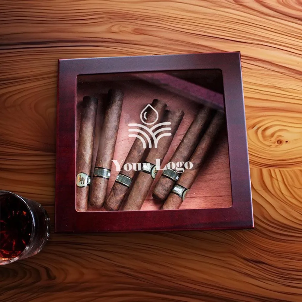Glass Top Cigar Humidor - Custom Engraved Logo Wood Box Perfect for Lawyer Clients
