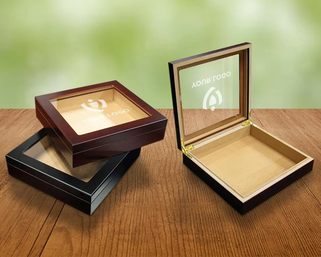Glass Top Cigar Humidor - Custom Engraved Logo Wood Box Perfect for Lawyer Clients