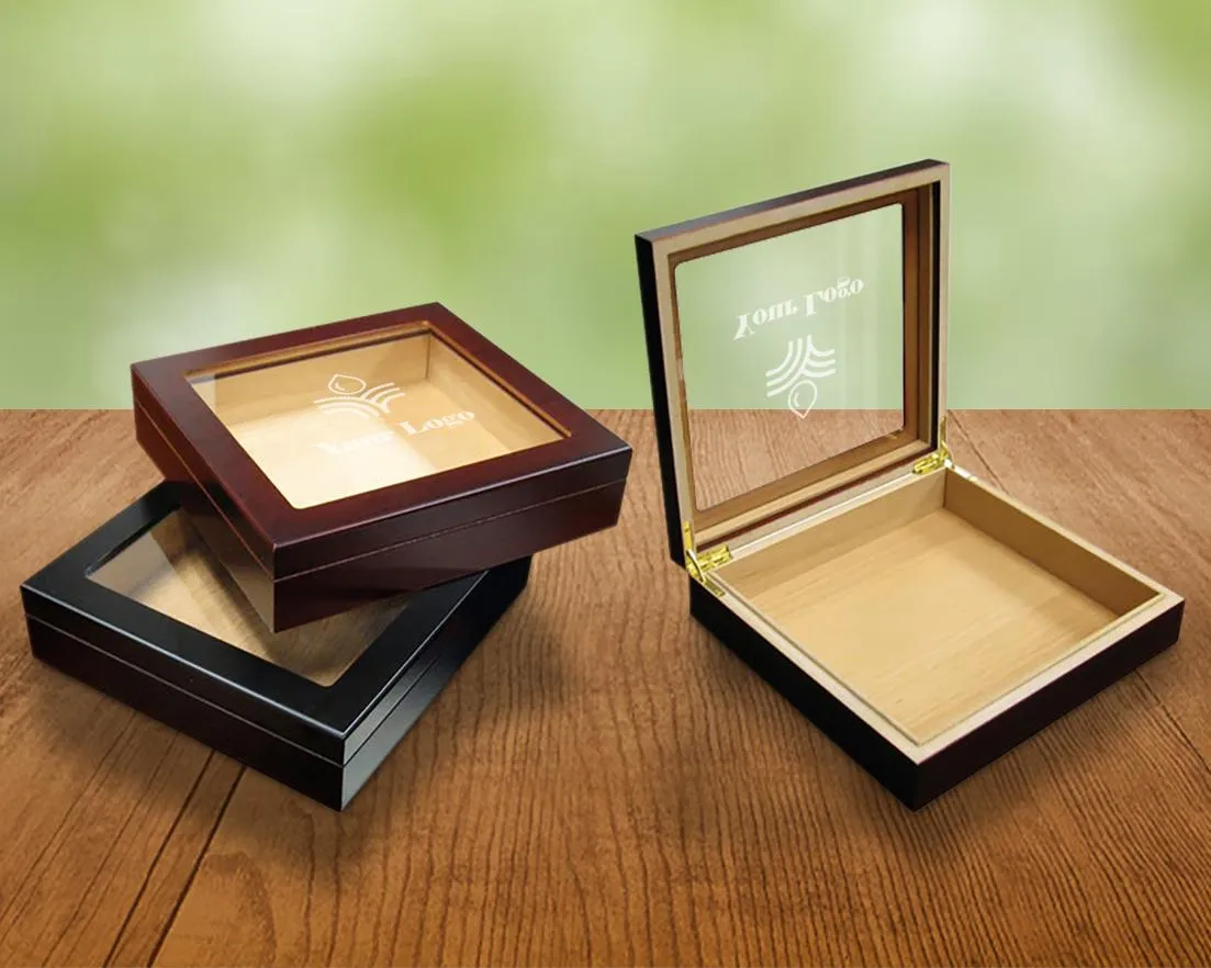Glass Top Cigar Humidor - Custom Engraved Logo Wood Box Perfect for Lawyer Clients