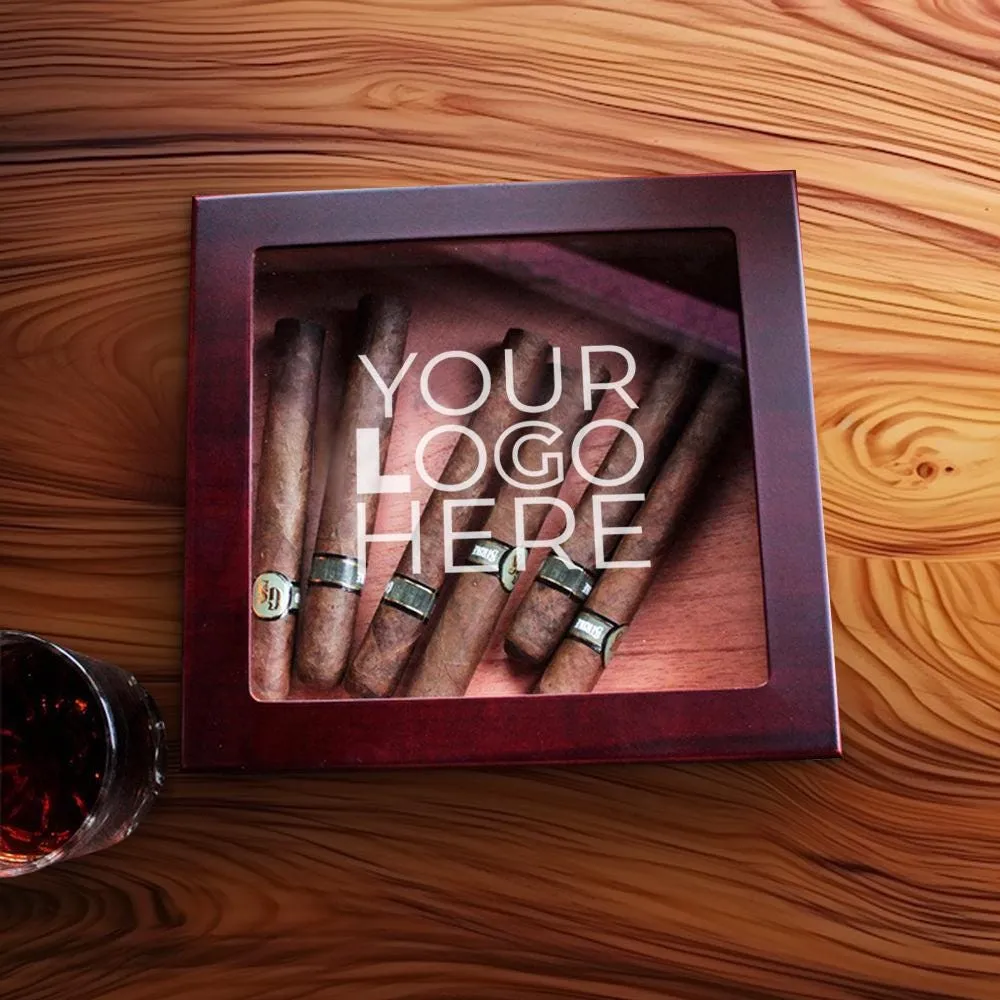 Glass Top Cigar Humidor - Custom Engraved Logo Wood Box Perfect for Lawyer Clients