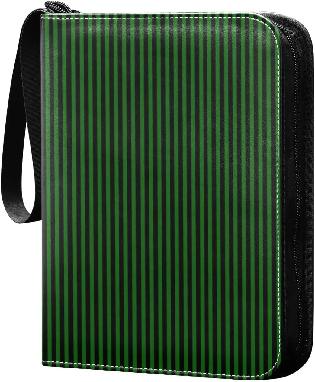 Green Black Stripes Card Binder 4 Pocket Trading Card Album Fits 400 Sports/Game Cards, PU Cover 3 Ring Card Collection with 50 Removable Sleeves