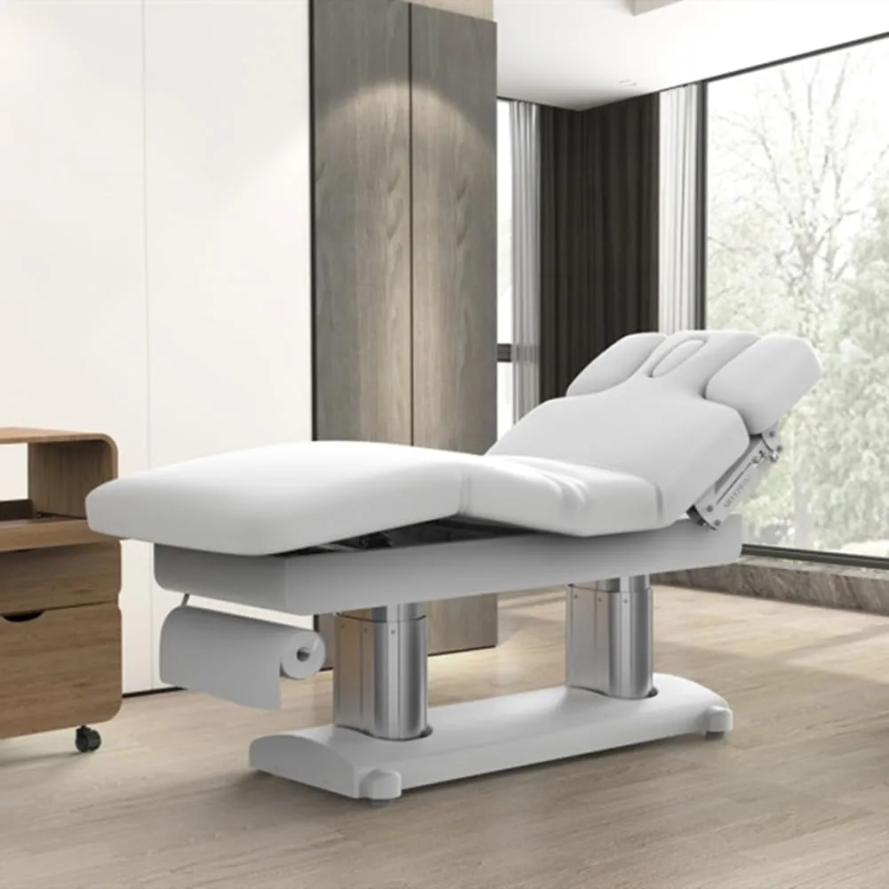 GreenLife - Silverfox 2249 Esthetician Bed,Luxury 4 Motors Electric Massage Table Medical Spa Facial Treatment Bed,Adjustable Single Panel, UL Certified, White