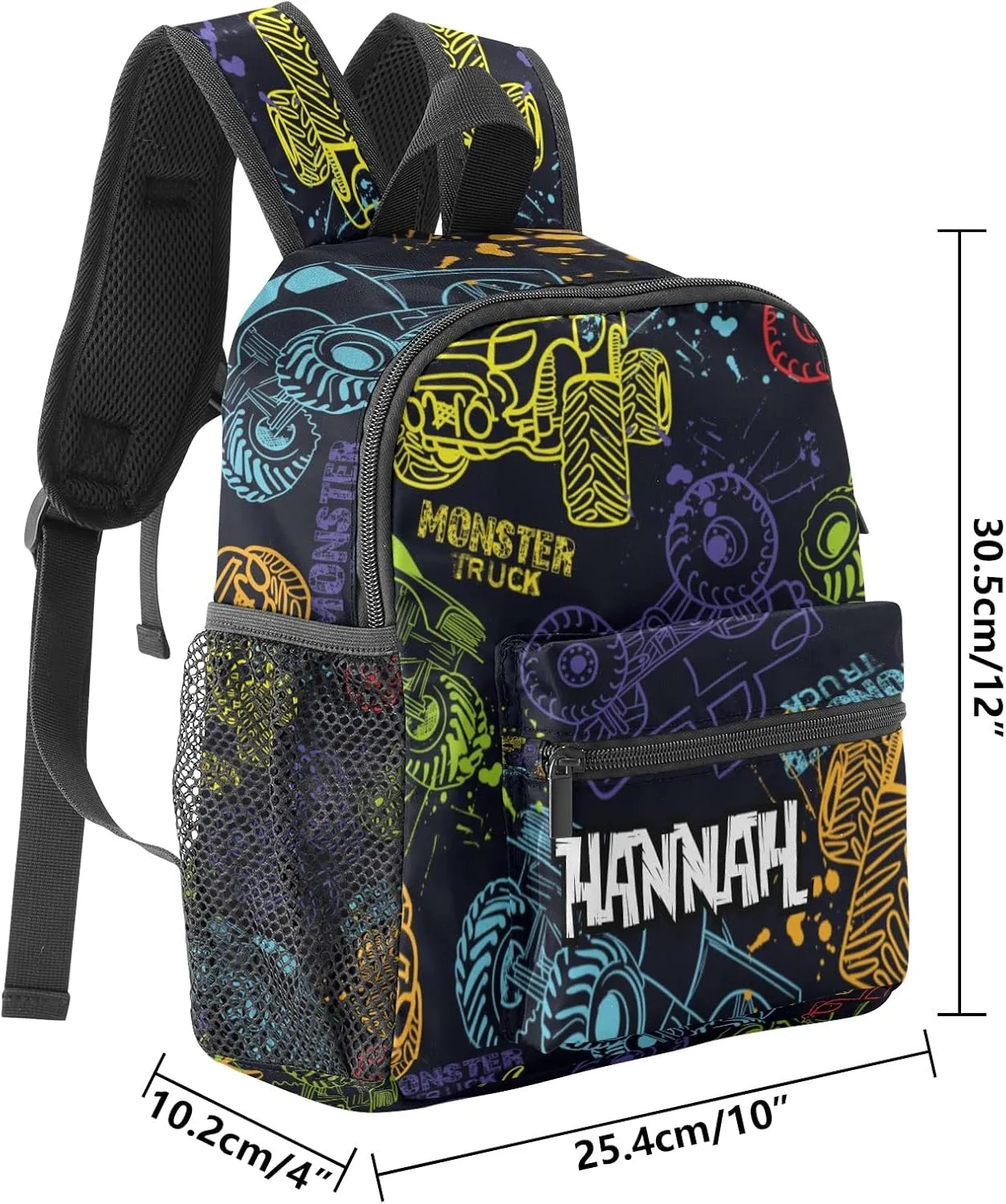 Grunge Monster Truck Car Personalized School Backpack for Kid-Boy/Girl Toddler Daypack Kindergarten Travel Bookbag
