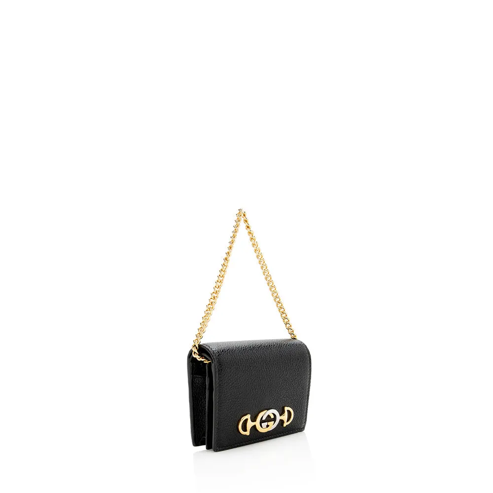 Gucci Grained Leather Zumi Card Case Chain Bag (SHF-19272)