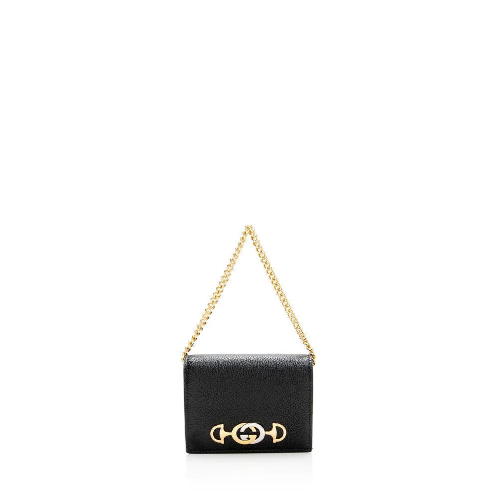 Gucci Grained Leather Zumi Card Case Chain Bag (SHF-19272)