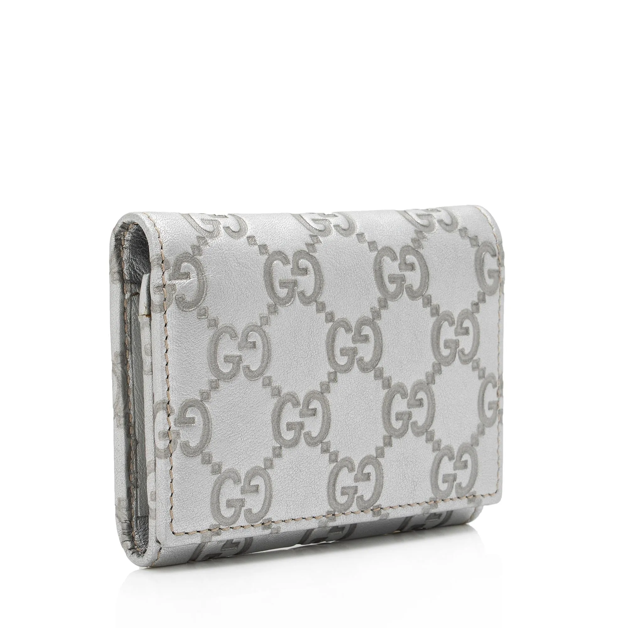 Gucci Metallic Guccissima Leather Card Case (SHF-euO3ug)