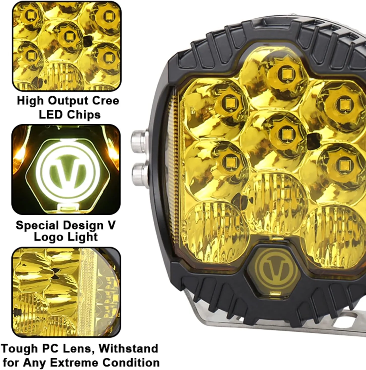 Gzminjie 5 Inch 50W Amber Yellow LED Driving Lamp, LED Work Light Bar Side Shooter Off Road Driving Light Spot Flood Combo Driving Lamp IP67 Waterproof Fog Light for Truck ATV SUV Car, Pack of 1