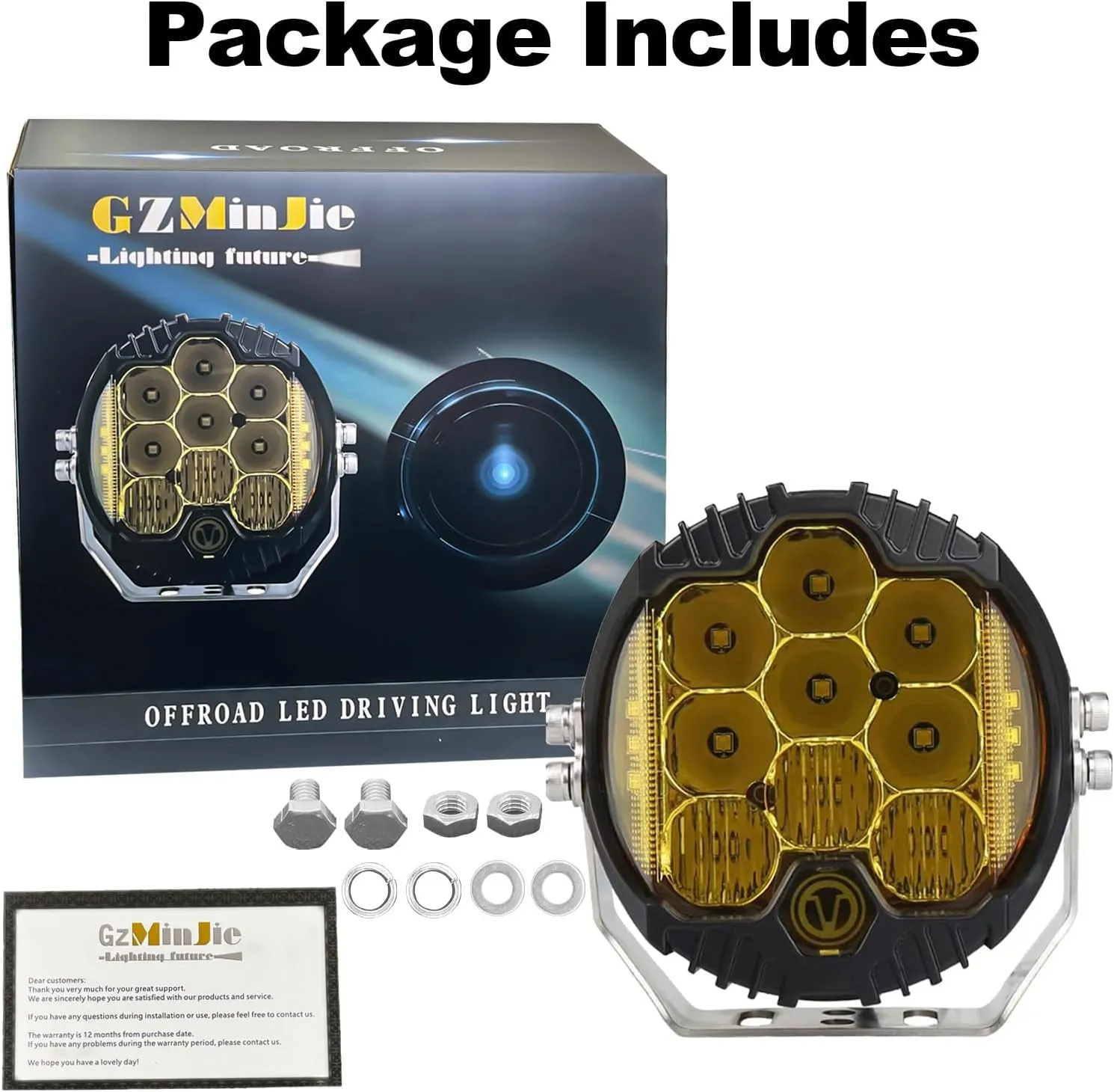 Gzminjie 5 Inch 50W Amber Yellow LED Driving Lamp, LED Work Light Bar Side Shooter Off Road Driving Light Spot Flood Combo Driving Lamp IP67 Waterproof Fog Light for Truck ATV SUV Car, Pack of 1