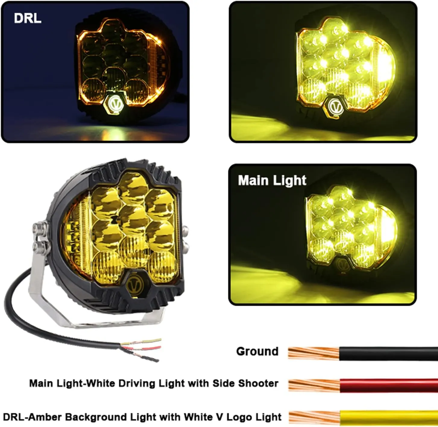 Gzminjie 5 Inch 50W Amber Yellow LED Driving Lamp, LED Work Light Bar Side Shooter Off Road Driving Light Spot Flood Combo Driving Lamp IP67 Waterproof Fog Light for Truck ATV SUV Car, Pack of 1