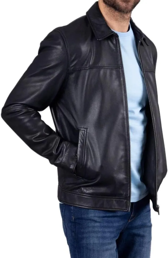 H&D Clothing Polo Collar Premium Leather Jacket Men Old School Style Everyday Wear Real Lambskin Mens Leather Jacket