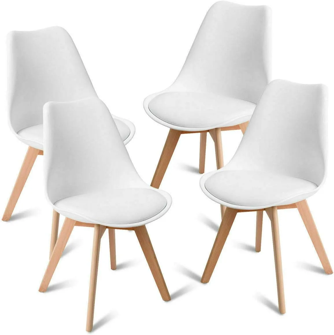 HAPPYGRILL Dining Chairs Modern Style DSW Armless Chair with Padded Seat & Wood Legs, 4pcs Set