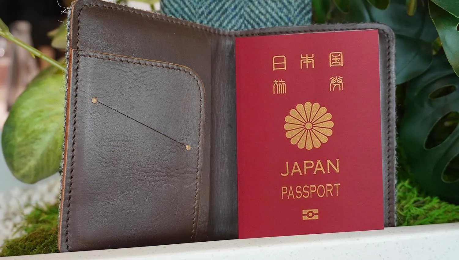 Harris Tweed Leather Passport Holder for Travel, Slim & Lightweight Passport Cover with Vaccine Card Slot, RFID Blocking, Ideal for Women and Men (No.885)