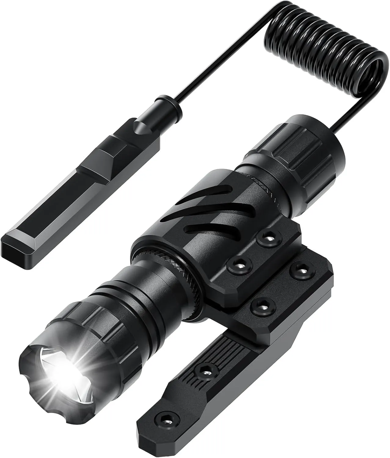 HAWKWAY 1200 Lumens Tactical Flashlight with Offset Mount & Pressure Switch, 200m Beam Reach, 4-Hour Runtime, Rainproof & Shockproof