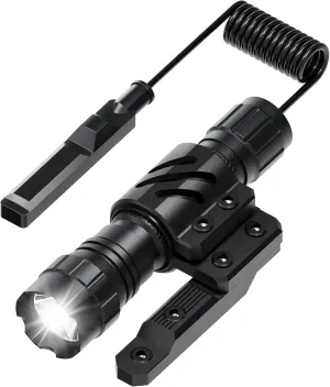 HAWKWAY 1200 Lumens Tactical Flashlight with Offset Mount & Pressure Switch, 200m Beam Reach, 4-Hour Runtime, Rainproof & Shockproof