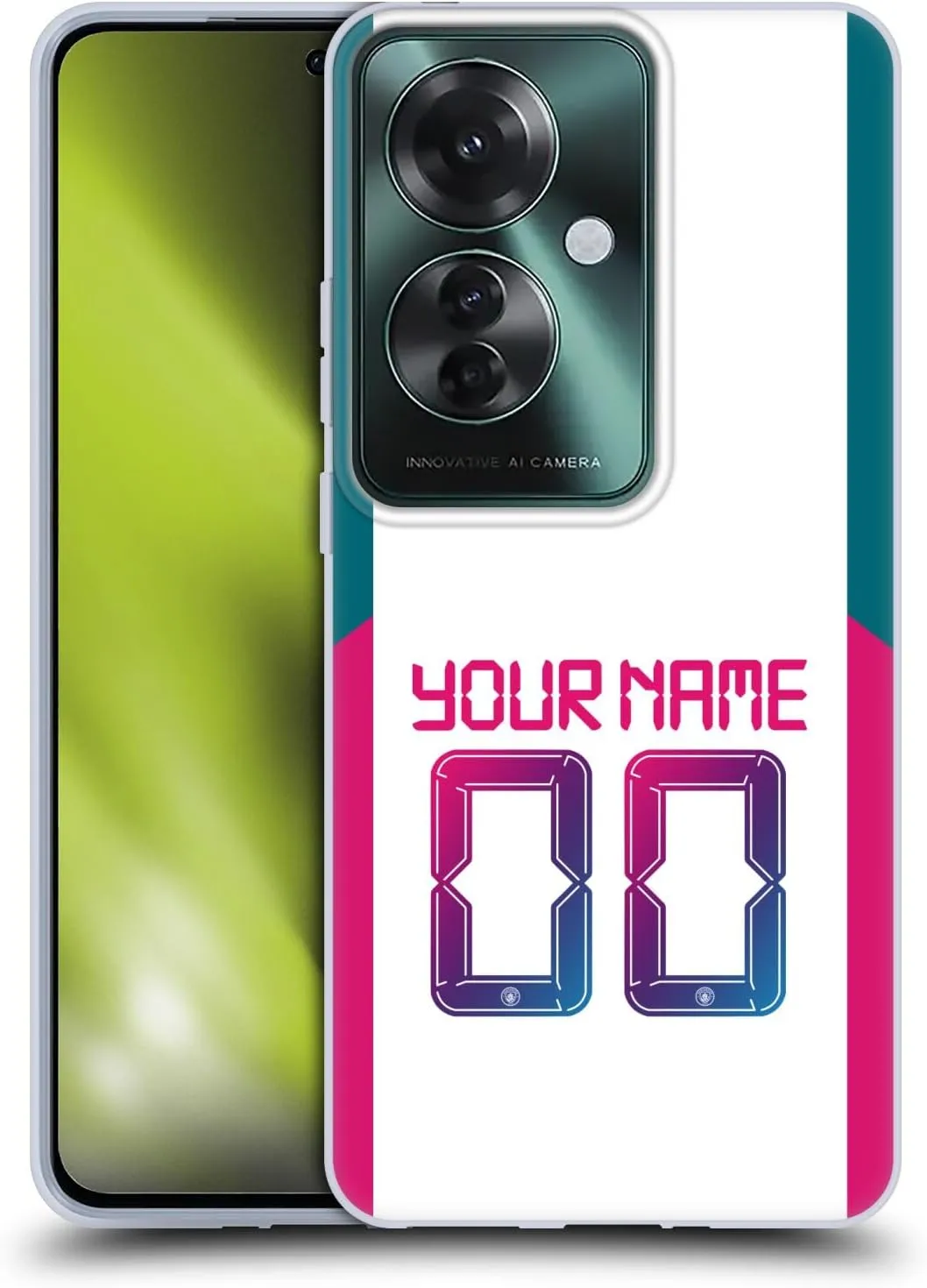 Head Case Designs Officially Licensed Custom Customized Personalized Manchester City Man City FC Away 2021/22 Badge Kit Soft Gel Case Compatible with Oppo Reno11 F 5G / F25 Pro 5G