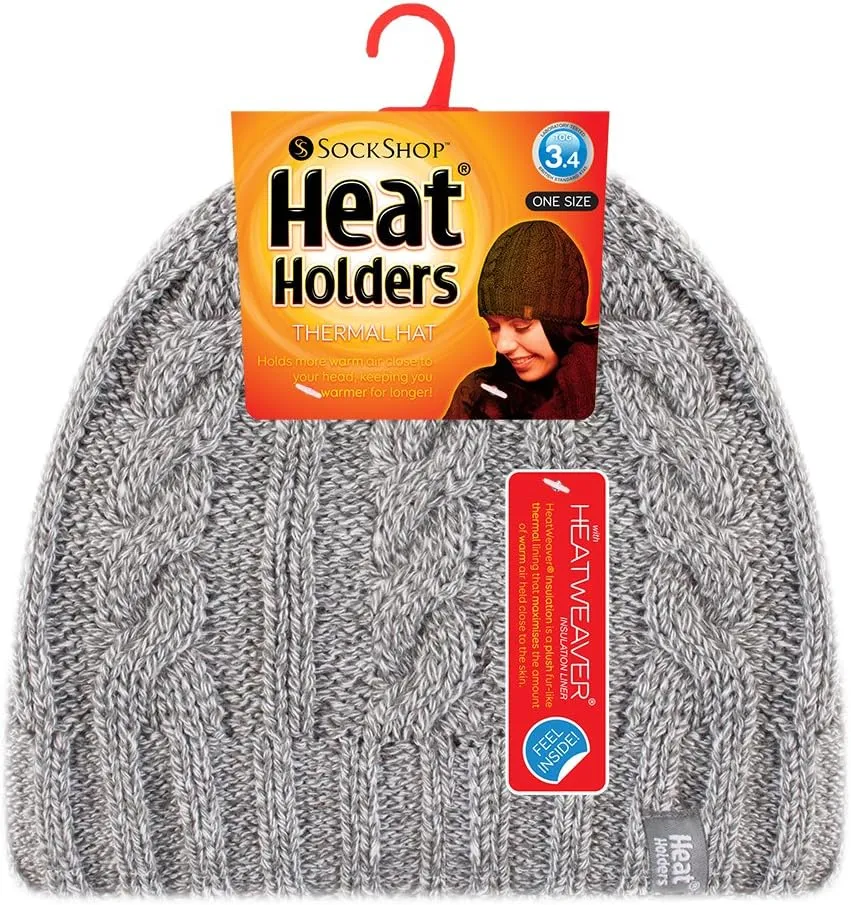 HEAT HOLDERS - Women's Thermal Fleece Cable Knit Winter Hat 3.4 Tog - One Size