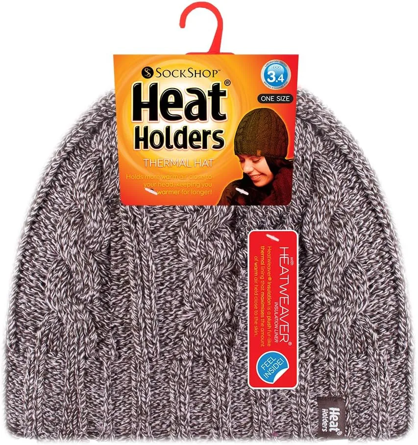 HEAT HOLDERS - Women's Thermal Fleece Cable Knit Winter Hat 3.4 Tog - One Size