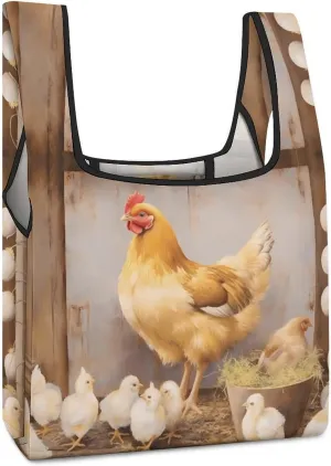 Hen Novelty Reusable Grocery Bag Fold-able Shopping Bags Washable Tote Lightweight Storage Pouch with Handle