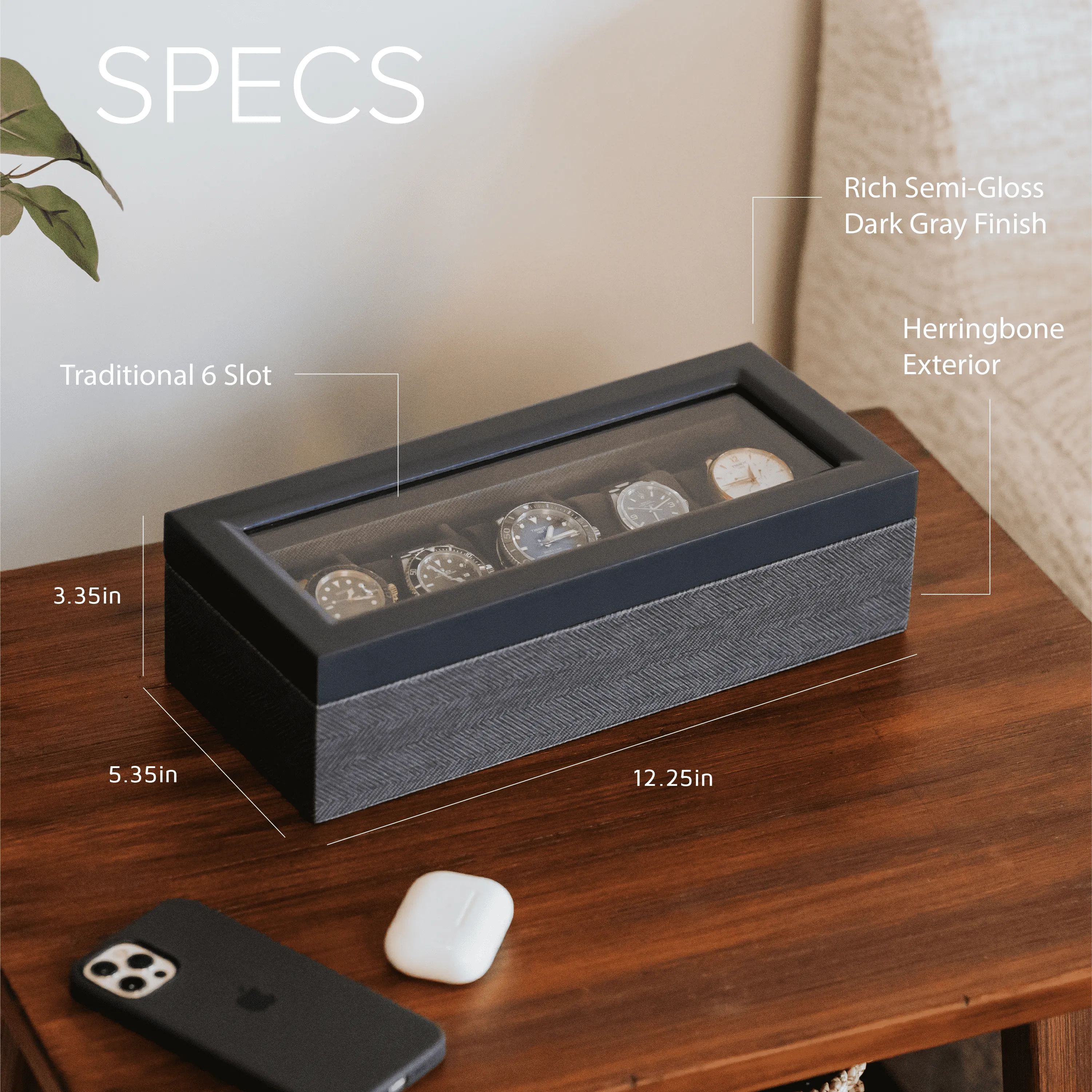 Herringbone Two-Toned Watch Box - 5 Slot by Case Elegance