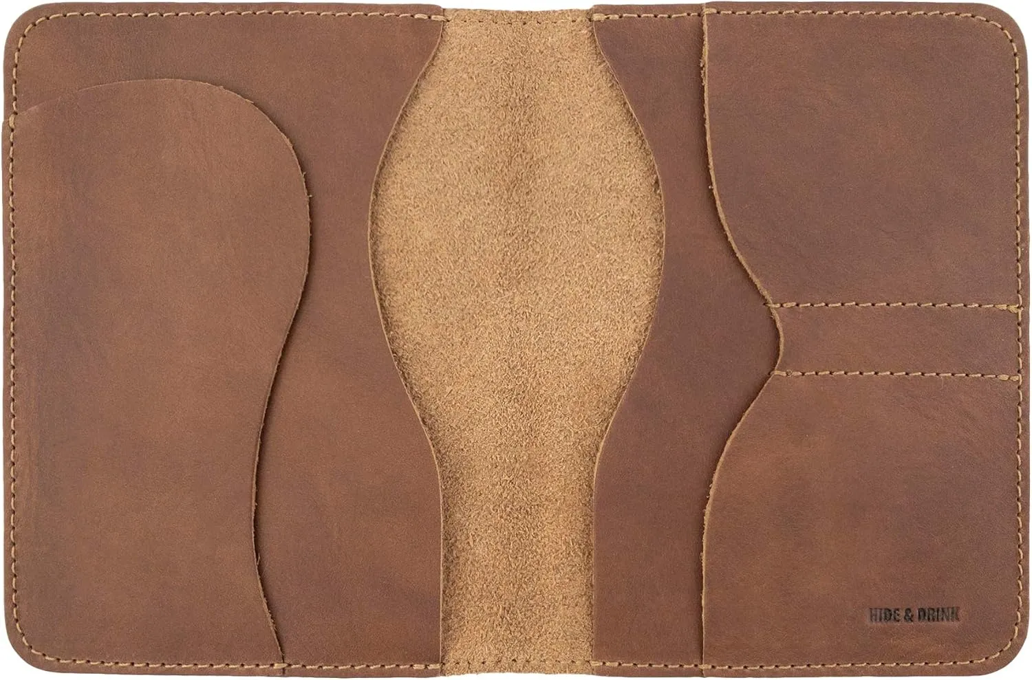 Hide & Drink, Double Passport Cover with Slots for Bills and Keys, Rustic Case, ID Organizer, Full Grain Leather, Handmade Accessories, Single Malt Mahogany