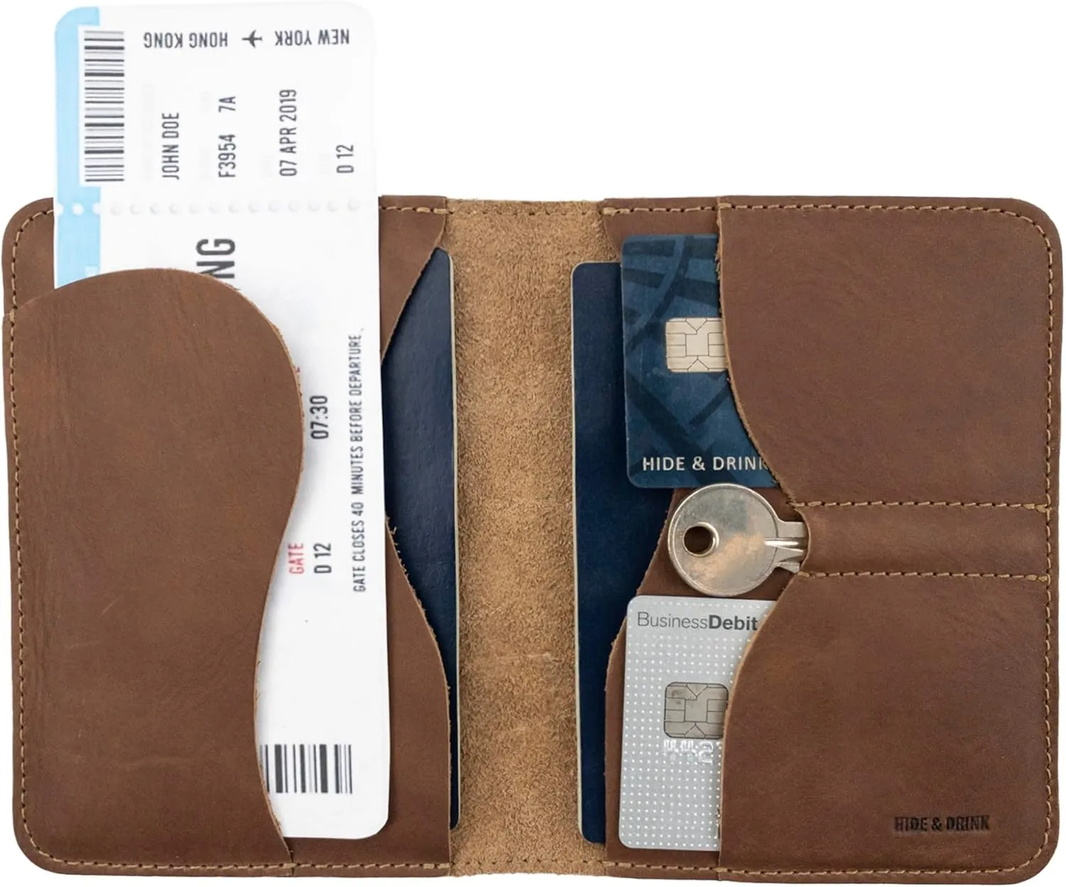Hide & Drink, Double Passport Cover with Slots for Bills and Keys, Rustic Case, ID Organizer, Full Grain Leather, Handmade Accessories, Single Malt Mahogany