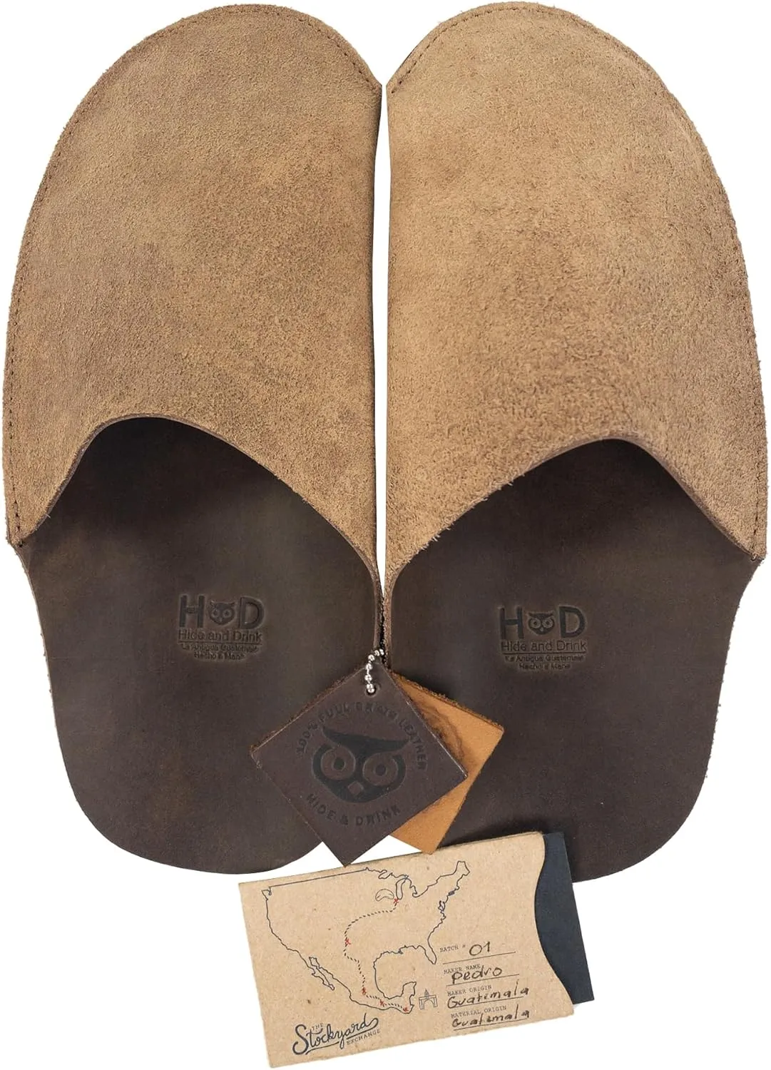 Hide & Drink, House Slippers for Men, Full Grain Leather, Handmade