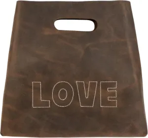 Hide & Drink, Minimalist Handbag with Love Stitching Design, Handmade from Full Grain Leather and Sheepskin - Bourbon Brown/Love