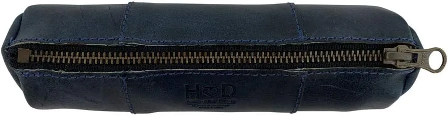 Hide & Drink, Rustic Cylinder Case for Keys, Office Supplies, Change, Personal Items, Cables & Dongles, Classic Bag, Full Grain Leather, Handmade, Slate Blue