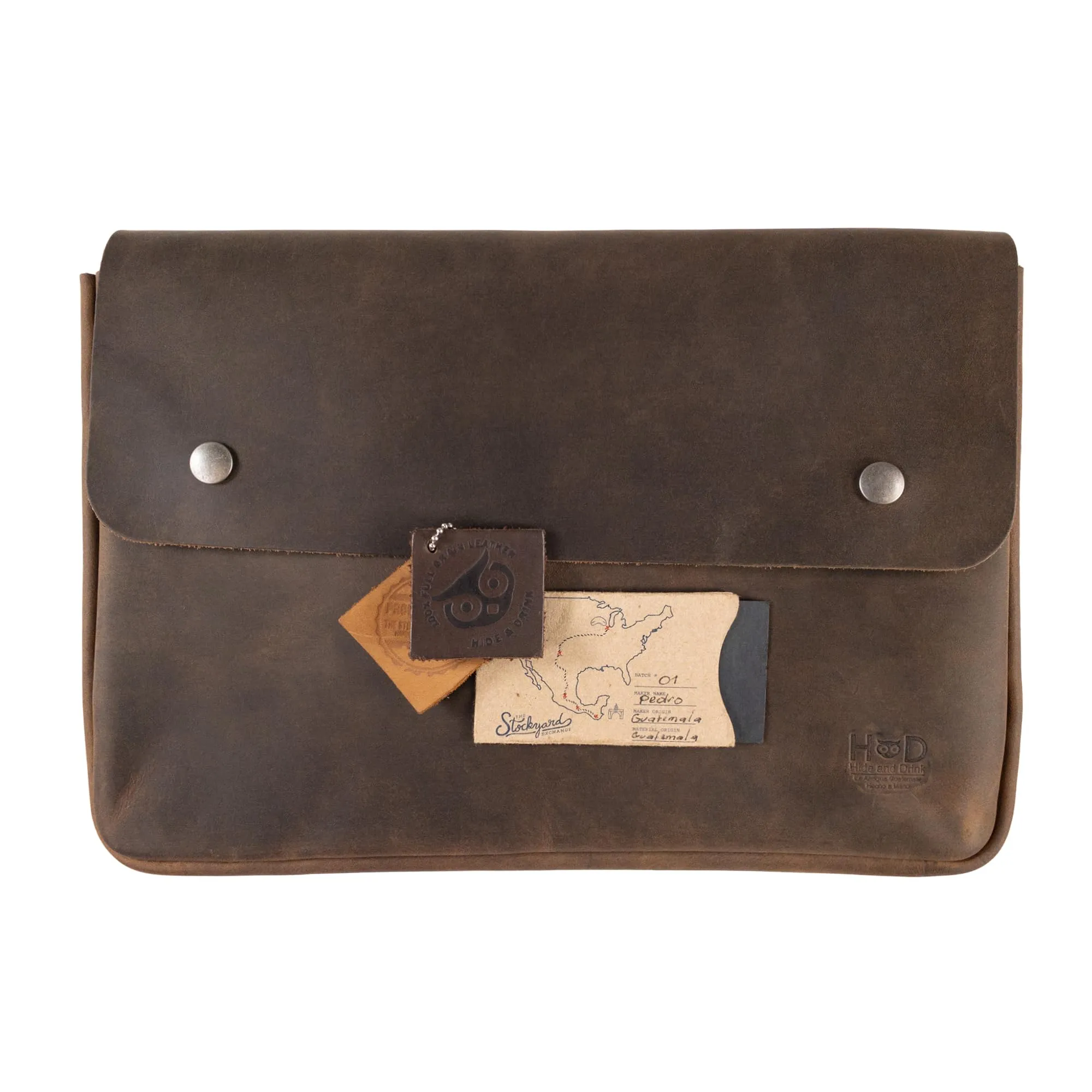 Hide & Drink, Vintage Folder Document Holder, File Case, A5 Binder, Envelope Portfolio, Full Grain Leather, Handmade, Bourbon Brown