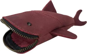 Hide & Drink, Zippered Coin Pouch, Shark Shaped Case, Stuffed Animal, Bank, Change Bag, Pencil Purse, Shark Shaped Cable Holder, Full Grain Leather, Handmade Wallet, Sangria