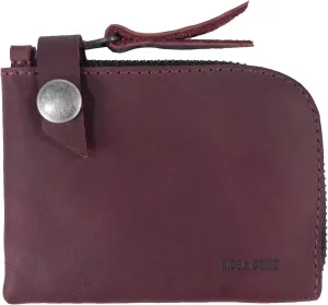 Hide & Drink, Zippered Wallet, Holds Up to 6 Cards Plus Folded Bills, Pouch Organizer, Cash Holder, Travel Essentials, Mini, Pocket-Size, Full Grain Leather, Handmade, Sangria