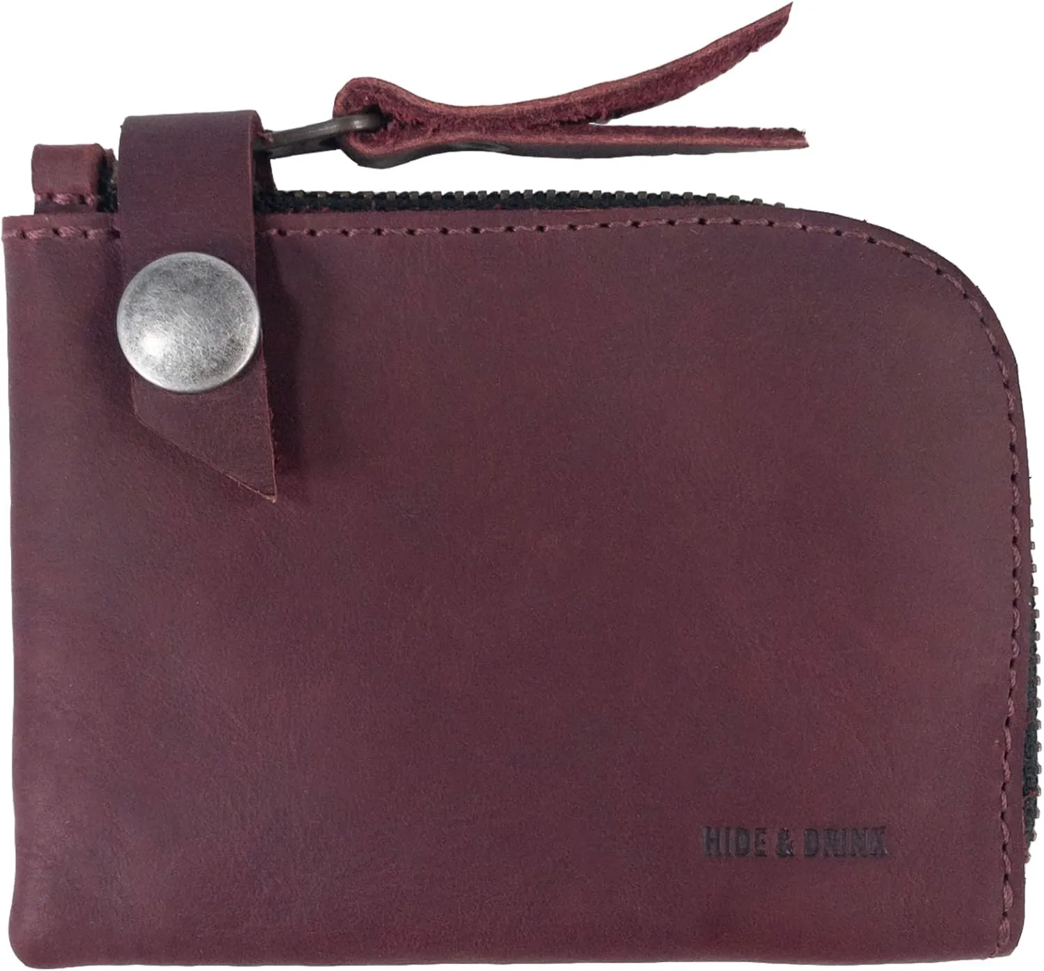 Hide & Drink, Zippered Wallet, Holds Up to 6 Cards Plus Folded Bills, Pouch Organizer, Cash Holder, Travel Essentials, Mini, Pocket-Size, Full Grain Leather, Handmade, Sangria