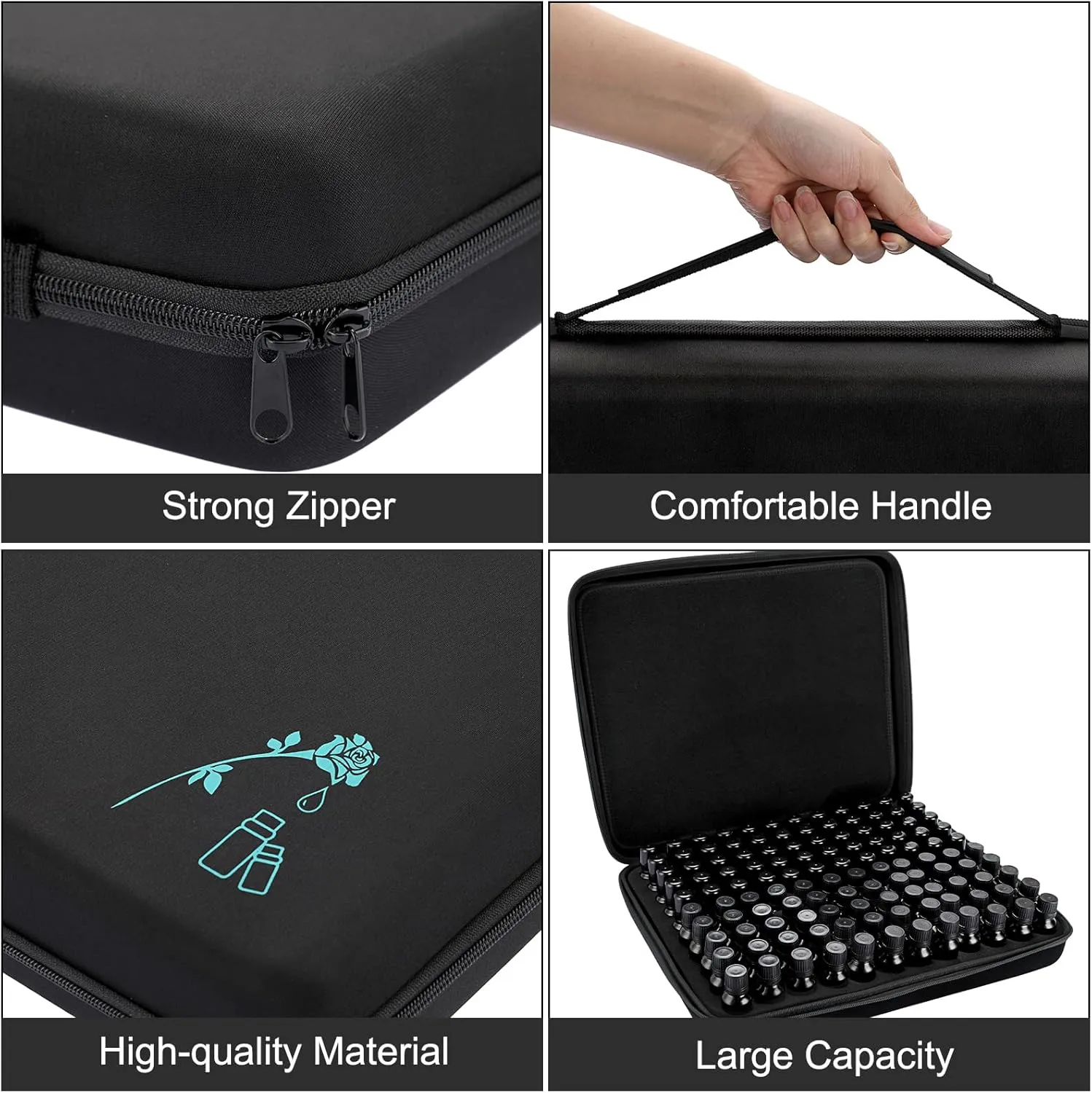 Hipiwe 120 Bottle EVA Essential Oil Storage Carrying Case Hard Shell Exterior Essential Oils Organizer Holder Traveling Bag with Foam Insert, Holds 5ml 10ml 15ml Essential Oils