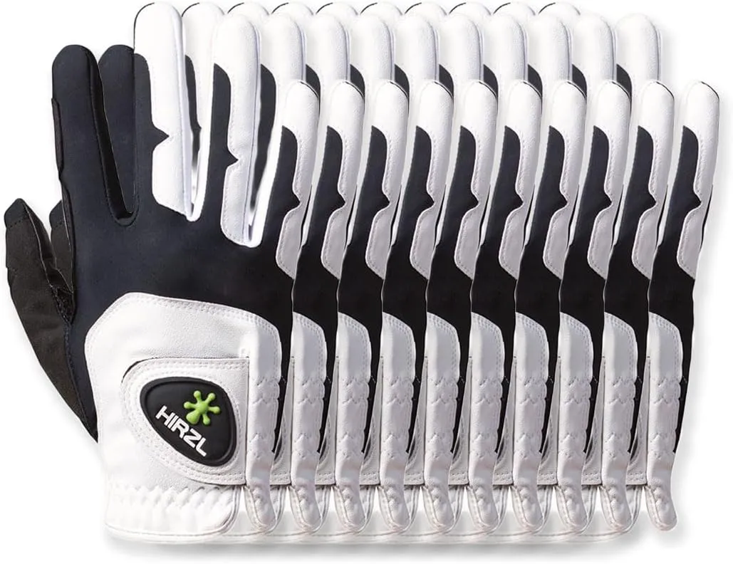 HIRZL GRIPPP FIT – Men's All-Weather Golf Glove (White/Black) | Kangaroo Leather & Lycra | Ultimate Grip (Pack of 10)