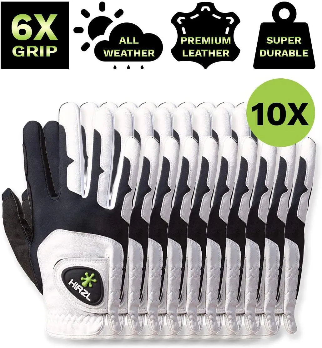 HIRZL GRIPPP FIT – Men's All-Weather Golf Glove (White/Black) | Kangaroo Leather & Lycra | Ultimate Grip (Pack of 10)
