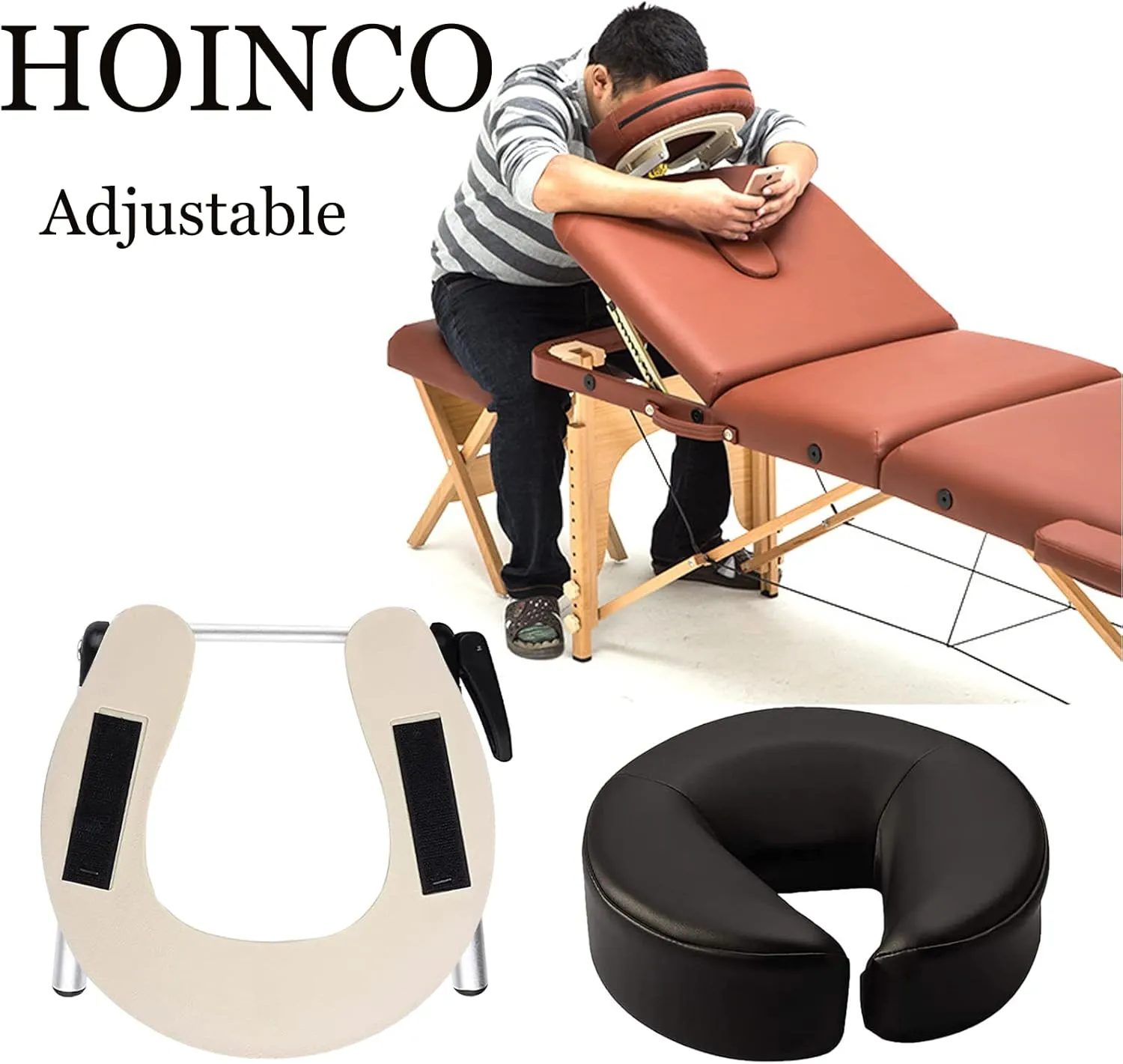 HOINCO Massage Headrest - Aluminum Adjustable U-Shaped Pillow for Bed & Face Cradle - Beauty Spa Equipment