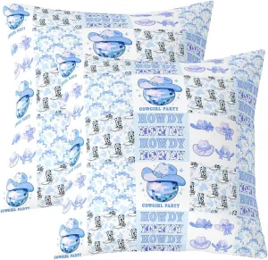 Homewish Western Cowboy Hat Throw Pillow Covers 22x22 Inch Set of 2 Cartoon Cowhide Print Boots Plaid Pillow Cases for Kids Girls Teens Lovely Princess Style Bowknot Cushion Covers for Living Room
