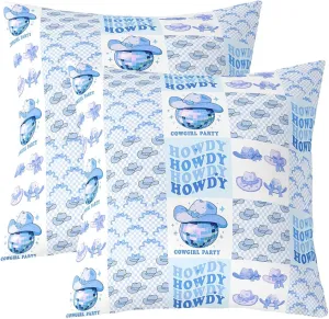 Homewish Western Cowgirl Pillow Covers 22x22 Inch Set of 2 Princess Lovely Blue Bowknot Grid Pillow Cases for Kids Girls Teens Cartoon Mirrorball Cowboy Hat Decor Cushion Covers for Office Chairs