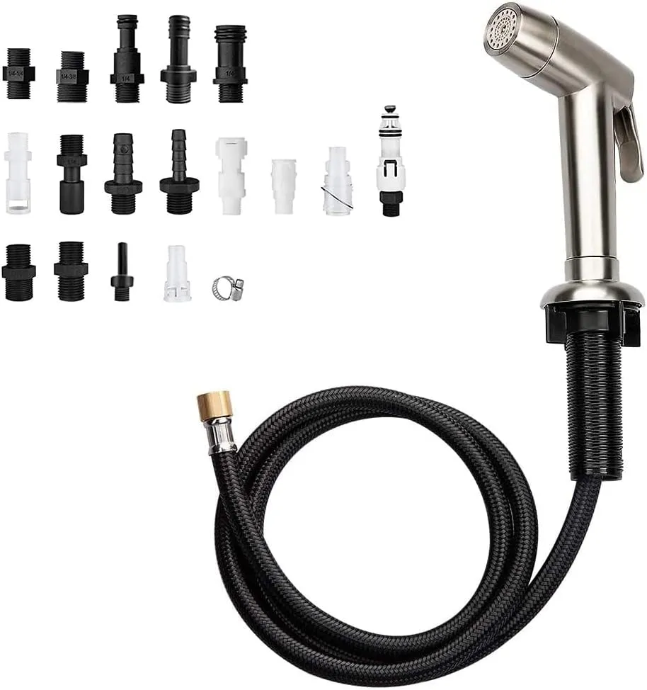 Houtingmaan Kitchen Sink Sprayer,Dual Function Kitchen Side Sprayer with Adjustable Flow Controller,Kitchen Sprayer Head Replacement Brushed Nickel,Side Sprayer for Kitchen Sink with Hose and Holder
