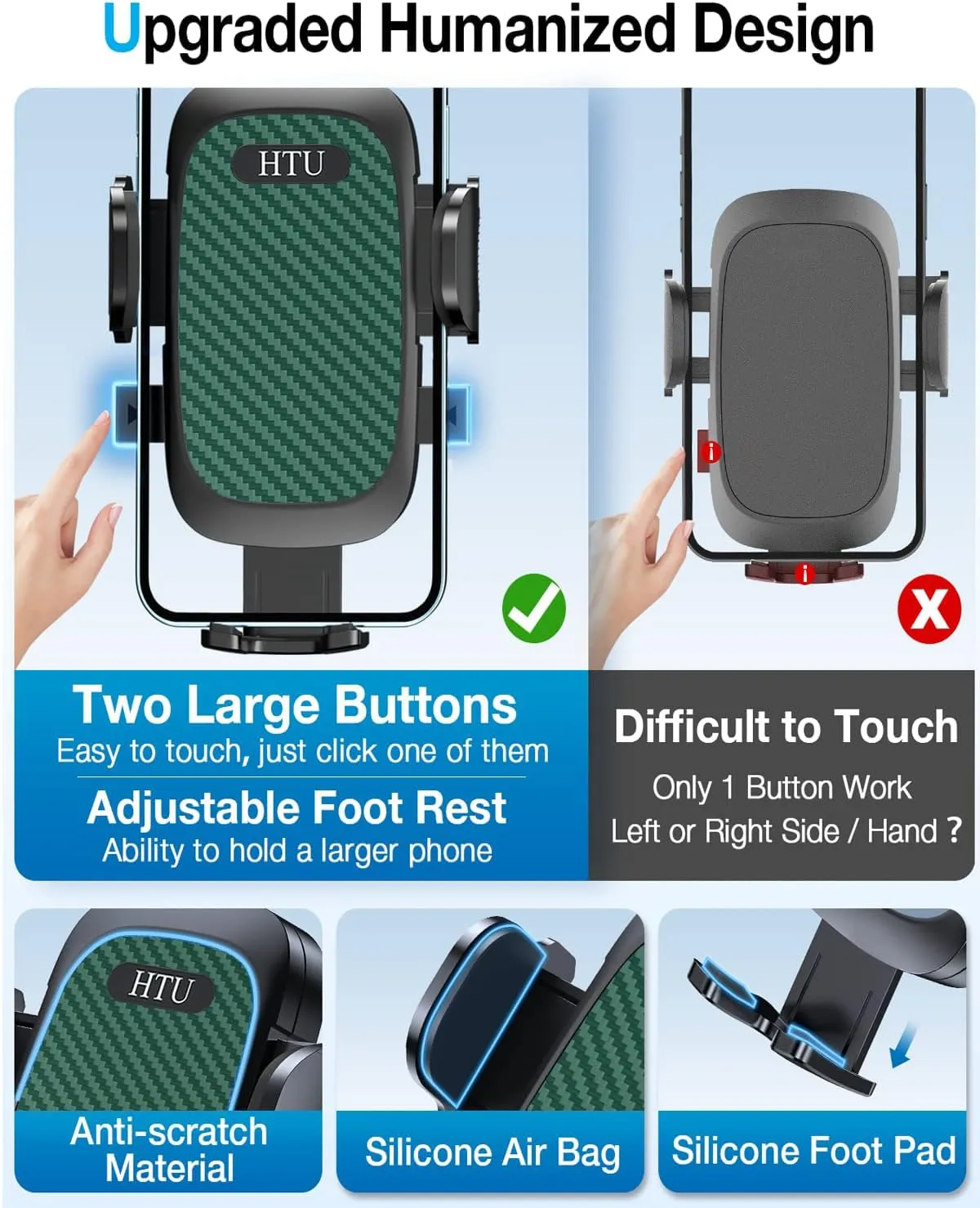 HTU [True Military-Grade] 2025 Upgraded Car Phone Holder 【Safety Certs & Stronger Suction】 Cell Phone Holder for Car Mount for Dashboard Windshield Air Vent Long Arm Thick Case (Green)