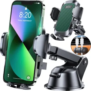 HTU [True Military-Grade] 2025 Upgraded Car Phone Holder 【Safety Certs & Stronger Suction】 Cell Phone Holder for Car Mount for Dashboard Windshield Air Vent Long Arm Thick Case (Green)