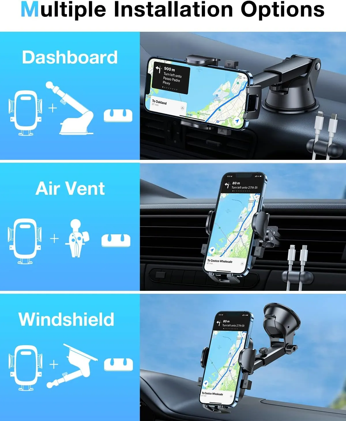 HTU [True Military-Grade] 2025 Upgraded Car Phone Holder 【Safety Certs & Stronger Suction】 Cell Phone Holder for Car Mount for Dashboard Windshield Air Vent Long Arm Thick Case (Green)