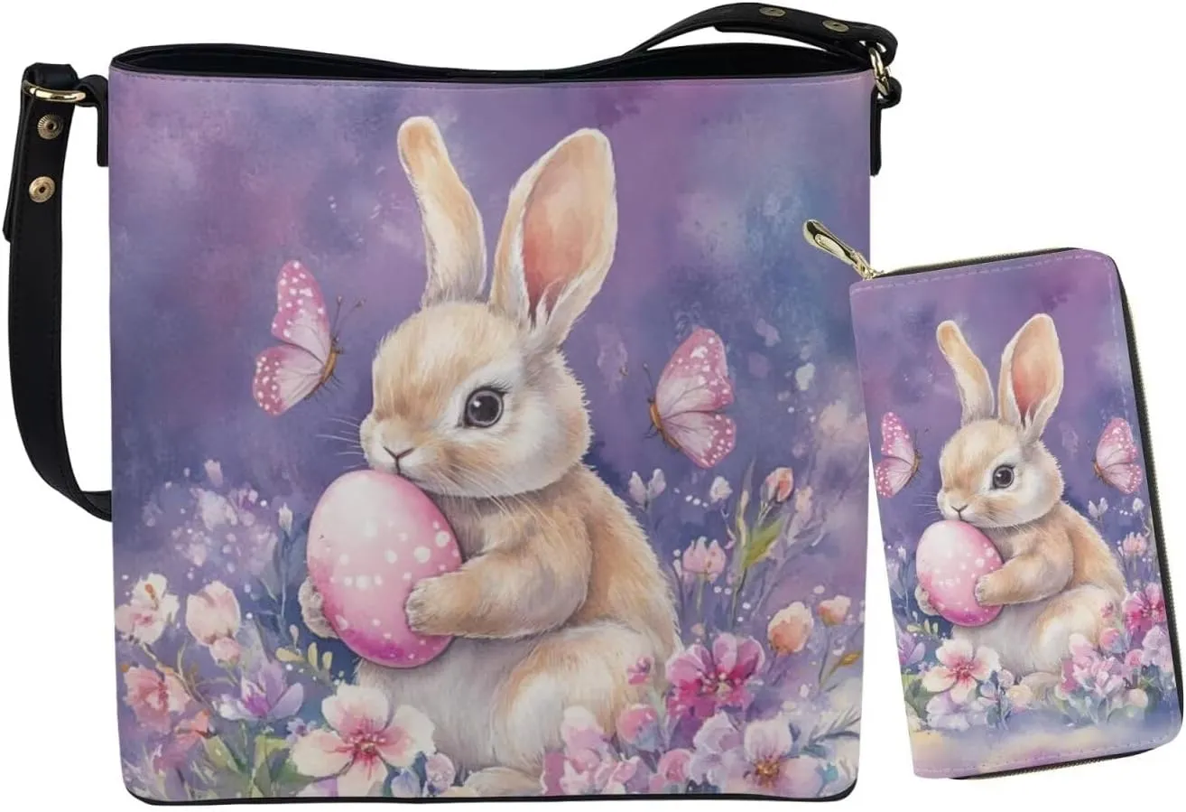 HUGS IDEA Leather Purses and Handbag for Women Bucket Bag with Wrist Wallet 2 Packs