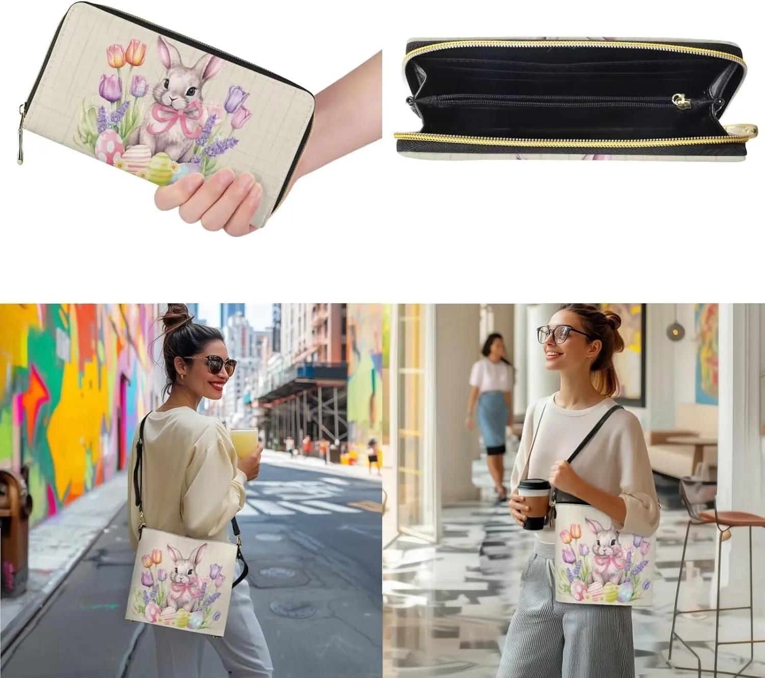 HUGS IDEA Leather Purses and Handbag for Women Bucket Bag with Wrist Wallet 2 Packs