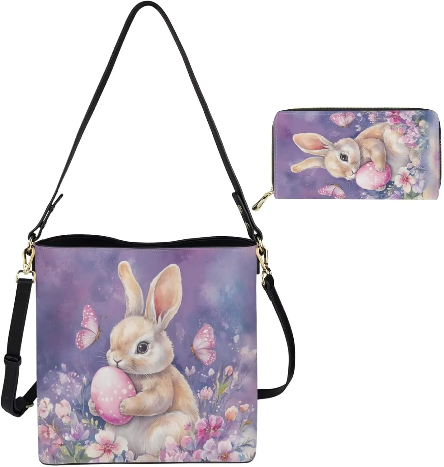 HUGS IDEA Leather Purses and Handbag for Women Bucket Bag with Wrist Wallet 2 Packs
